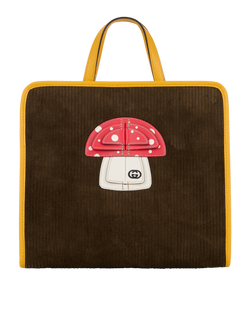 Mushroom Corduroy Tote, Velvet/Leather, Brown/Yellow, 498879, DB, 3*
